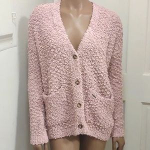 Abercrombie & Fitch Pink Fuzzy Knit Button-Up Cardigan w/ Pockets